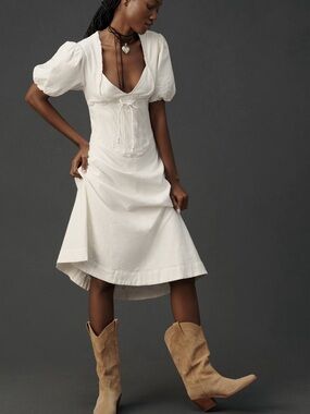 Anthropologie  Maeve Midi Dress Womens Large Corset Puff Linen
Victorian Western